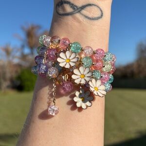 Daisy Charm Multi-Color Beaded Bracelet